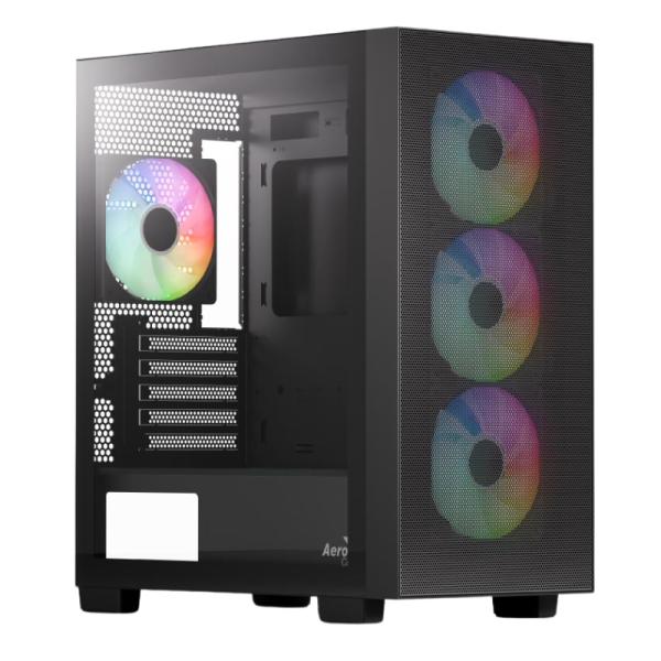 CASE GAMING RGB AEROCOOL B310A FLOW-G-BK-V1 MINI TOWER VENTILADORES 4 DE 120MM CON MALLA FRONTAL Y PANEL LATERAL ACCS-BD03043.11 NEGRO