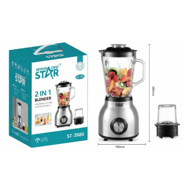 LICUADORA WINNING STAR ST-2086 2 EN 1 300W 1.5L ZZJ-1666-WST-110V-14513 PLATEADO / NEGRO
