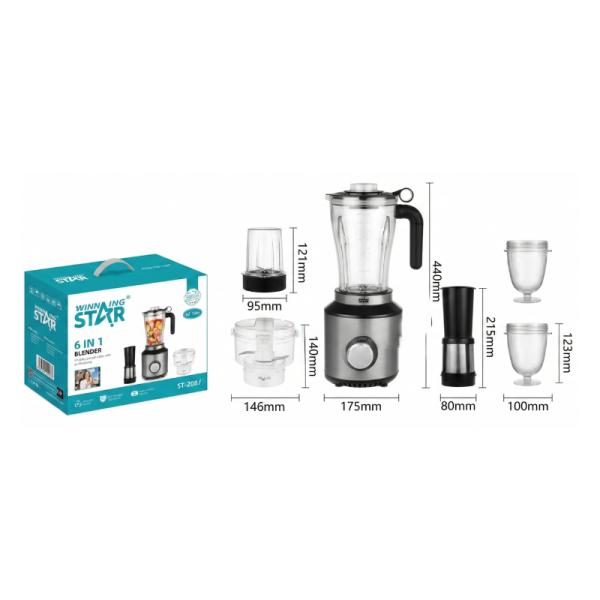 LICUADORA WINNING STAR ST-2087 6 EN 1 350W 1.8L ZZJ-1667-WST-110V-14568 PLATEADO / NEGRO