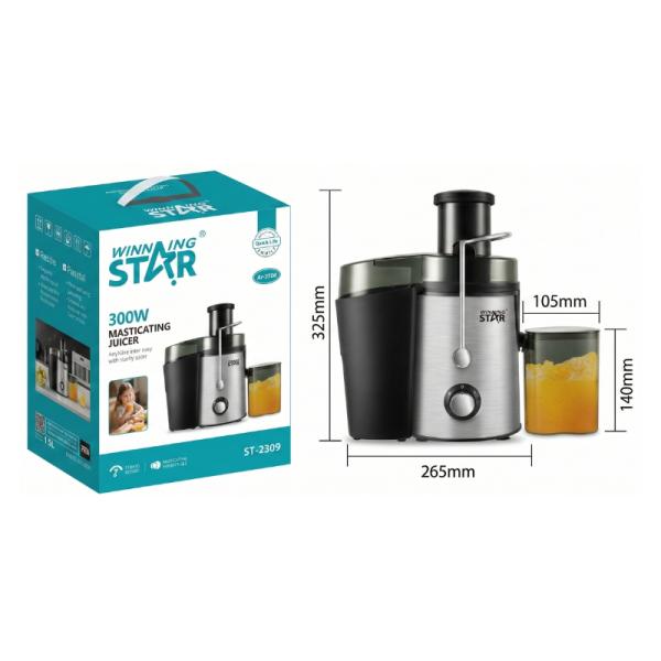 EXTRACTOR DE JUGO ELÉCTRICO WINNING STAR ST-2089 300W 1.5L ZZJ-1687-WST-110V-18393 PLATEADO / NEGRO
