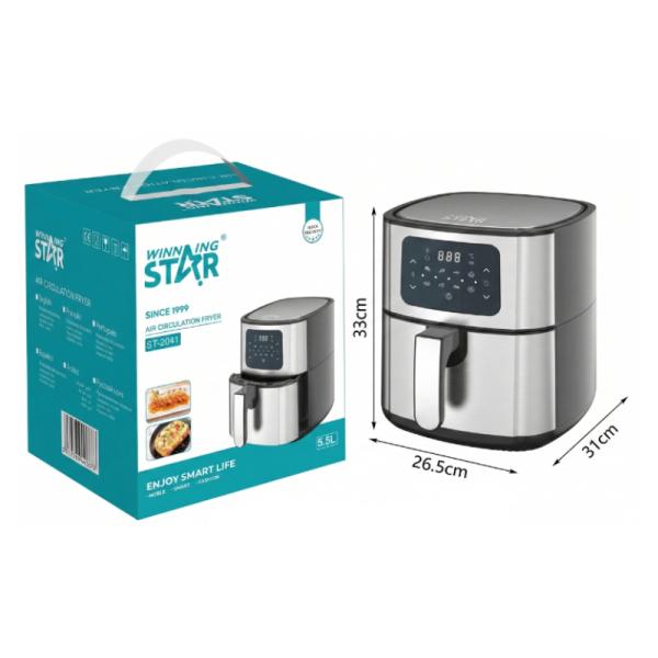 FREIDORA DE AIRE WINNING STAR ST-2041 1400W 5.5L CON PANTALLA DIGITAL KQZG-714-WST-110V-15780 PLATEADO