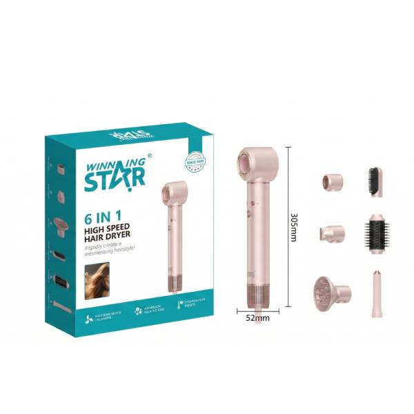 SECADORA DE CABELLO MULTIFUNCIONAL WINNING STAR 6 EN 1 1300W ST-2292 DCF-1716-WST-110V-17590 ROSADO