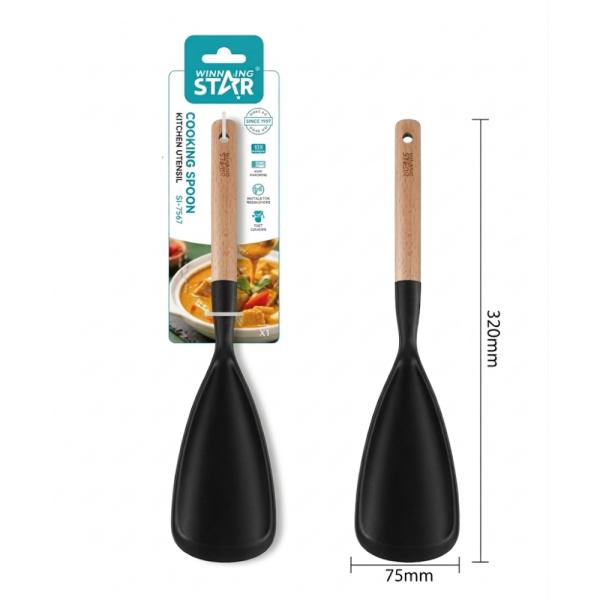 CUCHARA DE COCINA WINNING STAR ST-7557 SILICONA / NYLON / MADERA GC-1649-WST-38864 NEGRO / MADERA