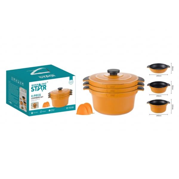 SET DE OLLAS WINNING STAR ST-5216 ALUMINIO 4 PIEZAS GUO-1761-WST-18643 NARANJA