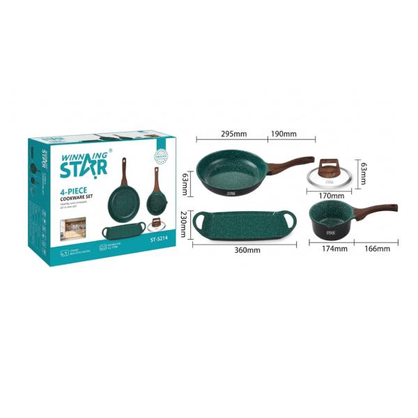 SET DE OLLAS WINNING STAR ST-5214 ALUMINIO 4 PIEZAS GUO-1032-WST-15635 VERDE