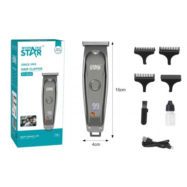 CORTADORA DE CABELLO WINNING STAR ST-5638 3W CARGA USB-C LFJ-705-WST-16979 PLATEADO