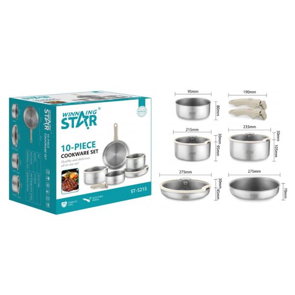 SET DE OLLAS WINNING STAR ST-5215 ALUMINIO 10 PIEZAS GUO-1083-WST-15595