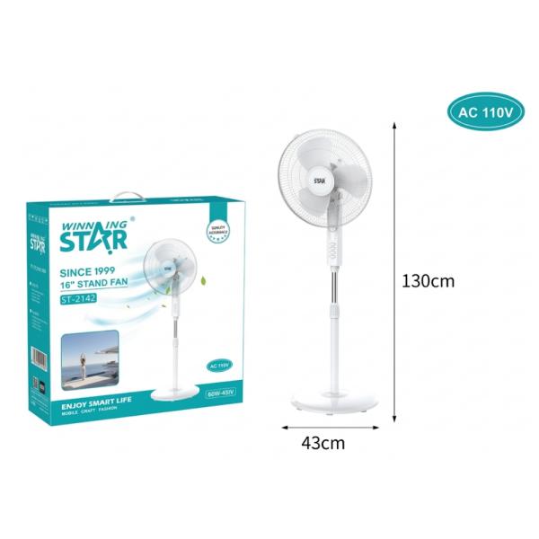 VENTILADOR DE PIE 16 PULG WINNING STAR ST-2142 3 VELOCIDADES DFS-1013-WST-110V-17417 BLANCO