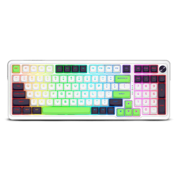 TECLADO GAMING RGB REDRAGON EISA K686WBG MAX MEC&Aacute;NICO AL&Aacute;MBRICO USB-C / INAL&Aacute;MBRICO BT/2.4GHZ INGL&Eacute;S SWITCH MAMBO MINT BLANCO / NEGRO / VERDE