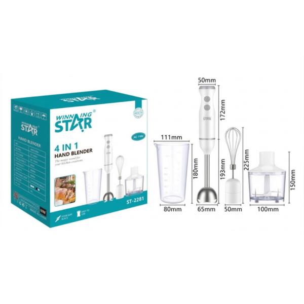 BATIDORA DE INMERSIÓN WINNING STAR ST-2281 4 EN 1 400W JBQ-1069-WST-110V-1491 BLANCO