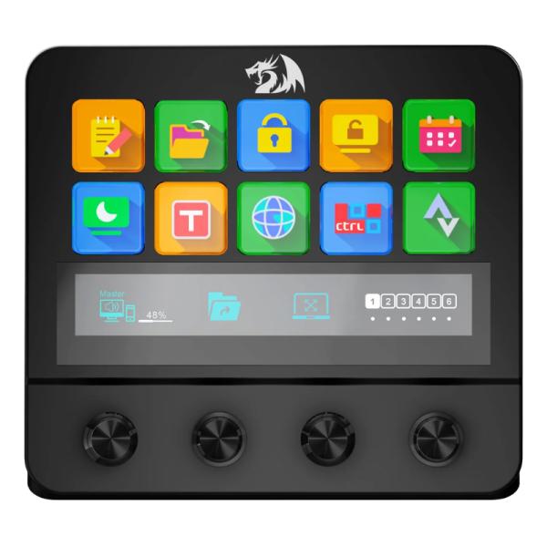 TECLADO STREAMING REDRAGON RAGNAROS SS552 10 TECLAS USB-A A USB-C 4 PERILLAS CON BOTON PANEL TACTIL NEGRO