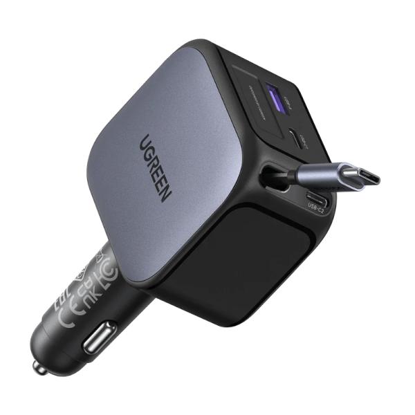 CARGADOR DE CARRO UGREEN EC604 RETR&Aacute;CTIL 2X USB-C + USB-A 55910B
