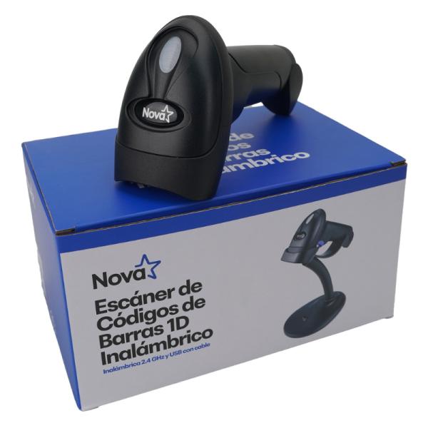 LECTOR DE CODIGO DE BARRAS NOVA FFSL6000001C 1D INALÁMBRICO CON RECEPTOR USB NEGRO