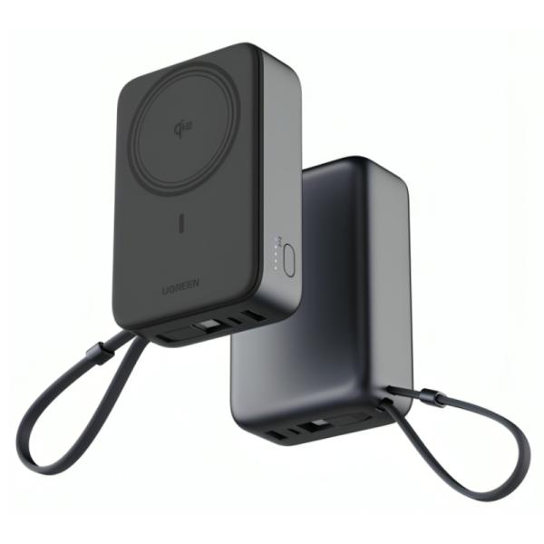 POWER BANK UGREEN PB567 20000MAH USB-C INALÁMBRICO MAGNÉTICO QI2 CARGA RÁPIDA 55450B NEGRO