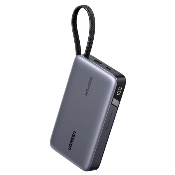 POWER BANK UGREEN PB551 20000MAH USB-C / USB-A CABLE INTEGRADO CARGA R&Aacute;PIDA 145W 55992B NEGRO