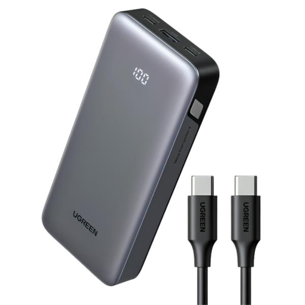POWER BANK UGREEN PB526 10000MAH CABLE USB-C INTEGRADO CARGA R&Aacute;PIDA 20W 75161B GRIS