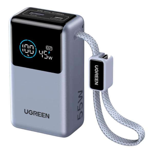 POWER BANK UGREEN PB727 NEXODE PRO 10000MAH CABLE USB-C INTEGRADO CON PANTALLA DIGITAL Y CARGA R&Aacute;PIDA 55W 75701B GRIS