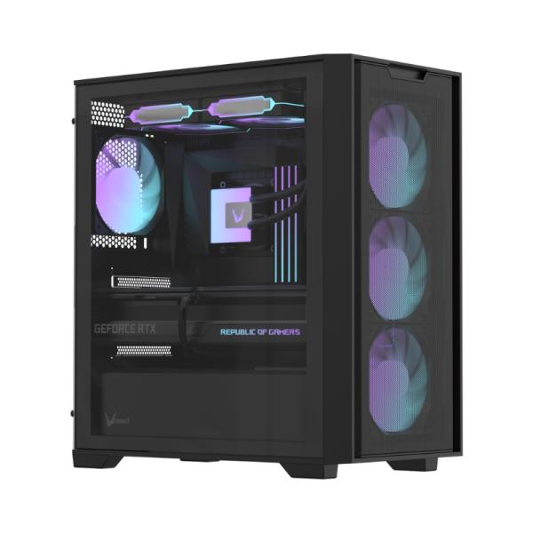 CASE RGB FORMULA V LINE AIR MESH GX600 PLUS MID TOWER 4X120MM ARGB VIDRIO TEMPLADO Y MALLA FRONTAL SIN FUENTE DE PODER 4711401668909 NEGRO