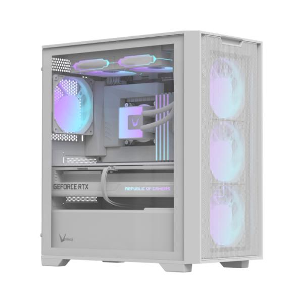 CASE RGB FORMULA V LINE AIR MESH GX600 PLUS MID TOWER 4X120MM ARGB VIDRIO TEMPLADO Y MALLA FRONTAL SIN FUENTE DE PODER 4711401668923 BLANCO