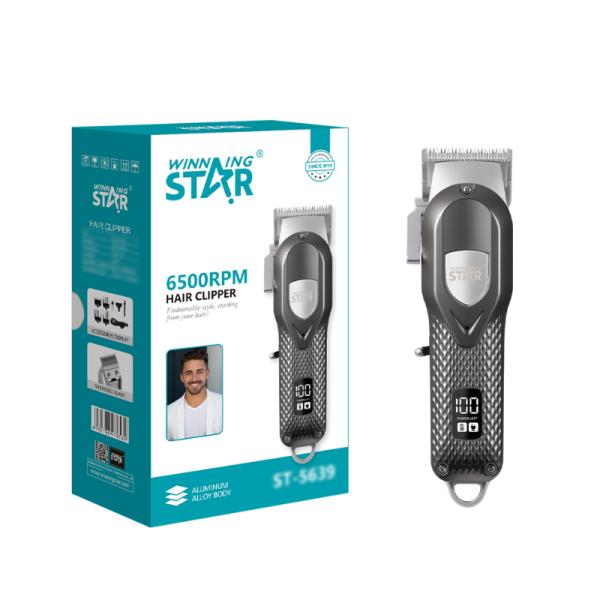 CORTADORA DE CABELLO WINNING STAR ST-5639 RECARGABLE PANTALLA DIGITAL / 5 W LFJ-761-WST-15884 PLATEADO