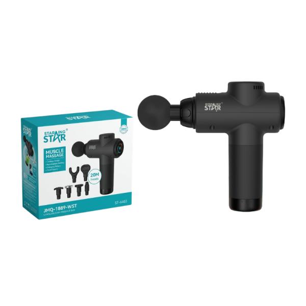 PISTOLA PORTÁTIL DE MASAJE CORWINNING STAR ST-6403 PERCUSIVA RECARGABLE MOTOR SIN ESCOBILLAS/20 W /USB  JMQ-1889-WST-18864 NEGRO