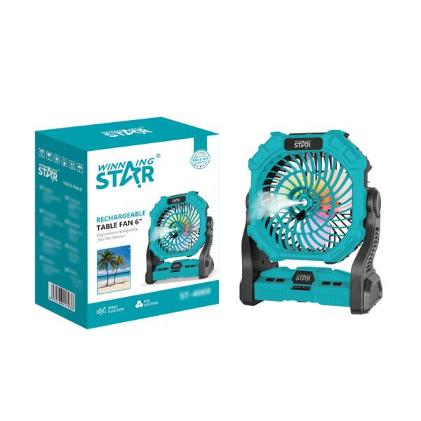 VENTILADOR DE MESA RECARGABLE WINNING STAR ST-4069 6W DFS-1042-WST-17386 TURQUESA / NEGRO