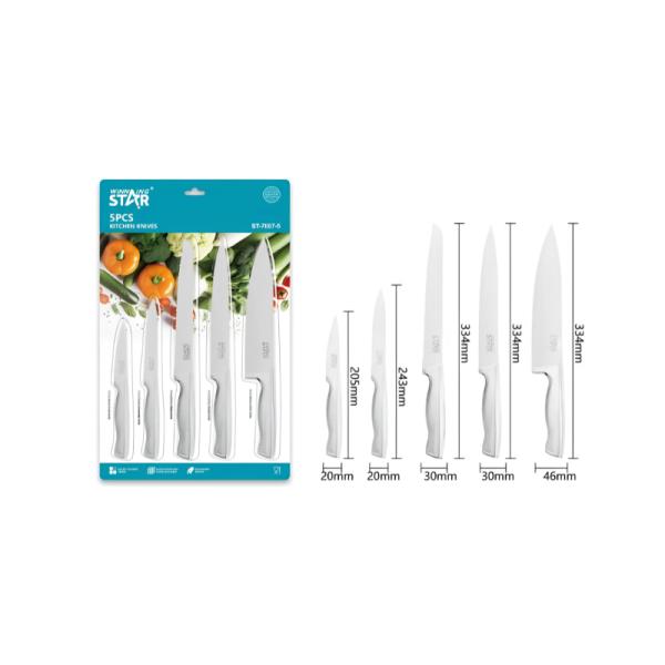 KIT DE CUCHILLOS WINNINGSTAR ST-7807-5 ACERO INOXIDABLE 3CR13 Y POLIPROPILENO 5 PIEZAS PLATEADO