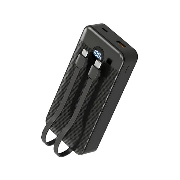 POWER BANK NOVA PB-911 20000MAH PD 22.5W/2 USB-A/USB-C/CABLES USB-C Y LIGHTNING NEGRO